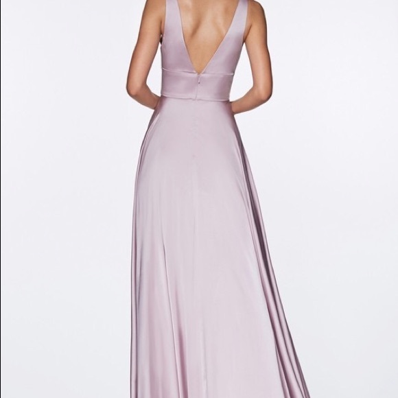 Silver Satin V-Neck Prom Pageant Dress - Picture 3 of 3